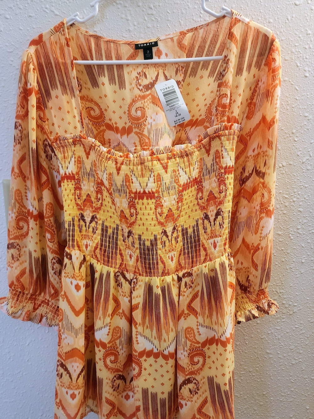 torrid Orange and Yellow Smocked Peasant Tunic